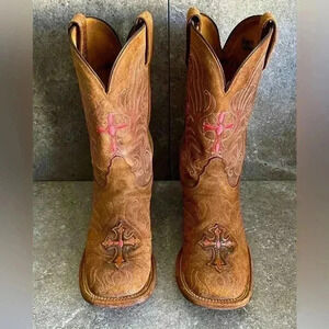 Tony Lama Tan Heeled Boots for a Classic Look